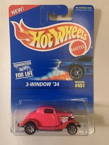 VINTAGE HOT WHEELS ‘34 CAR 1995 MATTEL 3-WINDOW NEW NEON PINK COLLECTOR  #451  - Picture 1 of 2