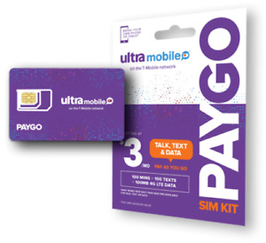 Pre-Activated Ultra Mobile PayGo | $3/mo. Pay As You Go SIM Card Talk Text Data