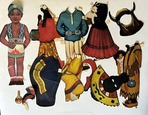 Muñeca de papel india pluma azul original vintage de 1940 con trajes - Lowe - Imagen 1 de 12