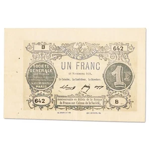 France - billet 1 franc 1871 - Société Générale Paris - TTB+ - JER.75.02A - Picture 1 of 2