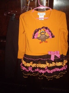 Abito vestito T23 bambina taglia 3T Allison Ann 2 pezzi Ringraziamento leggings volant fratello - Foto 1 di 8