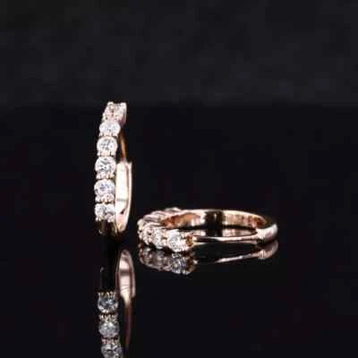 1.00Ct Round Cut Certified VVS1 Moissanite Hoop Earring Solid 10K Rose Gold - Image 1 of 4