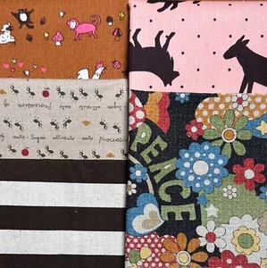 4 Light Weight Canvas OOP Kawaii Japanese & 1 Piece OOP Cotton/Linen Fabrics - Picture 1 of 11