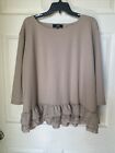 L&B Lucky & Blessed Tan Blouse 3/4 Sleeve  With Lace Ruffle Bottom  Size 3X