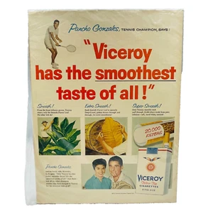 EVUC Vintage 1957 Viceroy Cigarette Ad, Pancho Gonzales, 13 1/2" T x 10" W - Picture 1 of 7