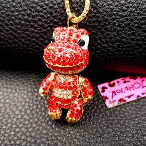 Betsey Johnson Crystal Baby Dinosaur 3D Gold Pendant Necklace Free Gift Bag - Picture 1 of 4
