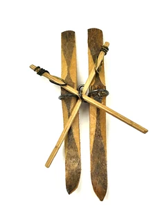 Miniature Norge Wooden Skis and Poles Marked NORGE Doll House Accessory - Picture 1 of 4