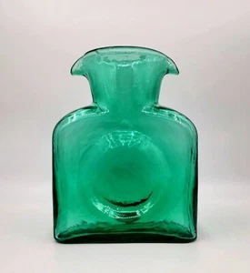 Vintage Blenko smaragd türkis grün Doppelauslauf Wasserkrug MCM mundgeblasenes Glas 8" Höhe - Bild 1 von 11