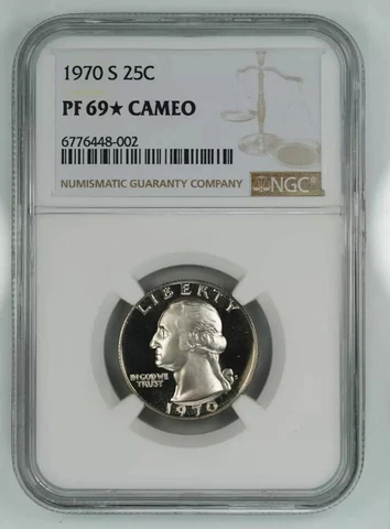1970 S PROOF WASHINGTON QUARTER 25C NGC CERTIFIED PF 69* PROOF STAR CAMEO (002) Cover
