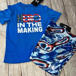 Under Armour Size 4 Hero In The Making Red White Blue Outfit Set NEW Flag - Picture 1 of 1