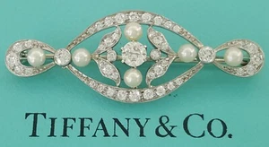 Art Deco Tiffany & Co Diamant & Perle Brosche Anstecknadel 1 Karat Platin & 14K Weißgold - Bild 1 von 7