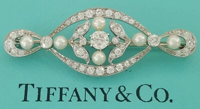 Брошь на булавке с бриллиантами и жемчугом Art Deco Tiffany & Co 1 карат платина и белое золото 14 карат - Изображение 1 из 4