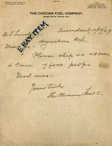 1909 MEMBRETE MINERO Trinidad Colorado CHICOSA FUEL CO. Joseph Cox F.R. Madera - Imagen 1 de 1