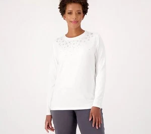 Isaac Mizrahi Live! Shirt mit Strassverzierung und Rundhals hellweiß M neu - Bild 1 von 1