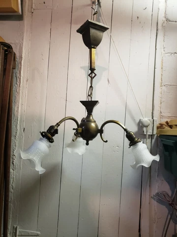 Nice original Antique Brass Victorian three Arm Chandelier mission Cover