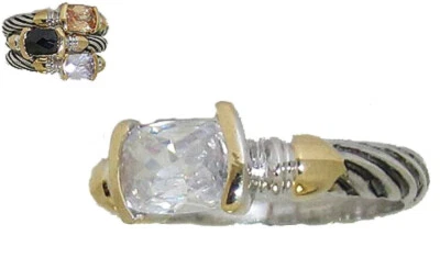 CZ Cable stack ring clear white 18kt yellow gold rectangle quality Sz 5 9 10 New - Image 1 of 3