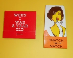 VINTAGE ADULT VINTAGE NOVELTY 2 DIFF MATCHBOOKS SNATCH A MATCH LEGS OPEN  - Picture 1 of 2