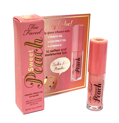 TOO FACED Sweet Peach LIP GLOSS wPeach Oil PURE PEACH .04 Oz Travel Sz NEW wBOX - Image 1 of 4