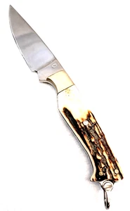 Custom Knife Fixed Blade Stag Handle Signed C Bail on handle - Foto 1 di 4