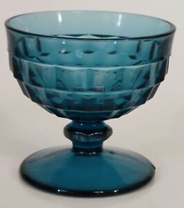 Vintage Indiana Colony Whitehall Riviera Blue Champagne Tall Sherbet Glass Cube 