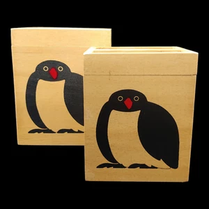 Taylor & Ng Penguin Wood Box Set - 7" vtg 1980s Black White Bird Minimals Win Ng - Picture 1 of 11