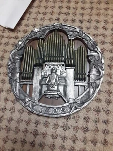 Michael Ricker Pewter 1985 Music Of Christmas 3D Sculpture Lady Playing Organ - Picture 1 of 6