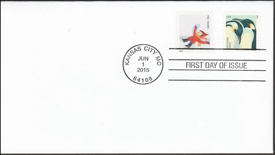 US 4989 Penguins Winter Fun Snow Angel CDS FDC 2015 - Image 1 of 1