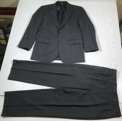 Jos A Bank Suit Mens 40R Jacket Black Pinstripe Wool Pleated Pants 34x30 Wedding - Image 1 of 4