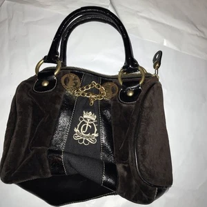 JUICY COUTURE Bolso de Mano Marrón Terciopelo Negro Charol DAYDREAMER Bolso Cartera - Imagen 1 de 4