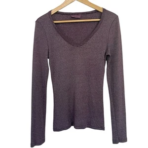 EUC Michael Stars Purple Shimmer Long Sleeve V-Neck Tee Women’s OSFM Y2K - Picture 1 of 5
