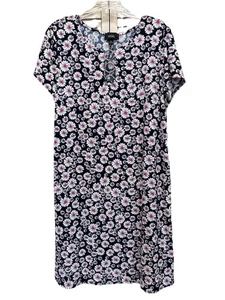 MSK Floral Black/Pink/White Metal Detail Midi Dress Size XL Short Sleeve Boho - Picture 1 of 7