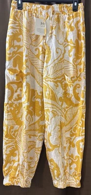 NUEVO CON ETIQUETAS~HAUTE HIPPIE Boho Palazzo Pantalones Florales Amarillos Para Mujer Talla Pequeña~Lino/Rayón Foto 1 de 4