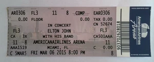 Biglietto Tour Elton John "All the Hits" Stub - 2015 FLOOR SEAT Miami - Foto 1 di 2