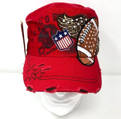 Gorra Leader roja de fútbol cadete estrás brillante envejecida estilo militar sombrero nueva con etiquetas Foto 1 de 4