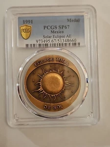 1991 Solar Eclipse Mexico Bronze SP67 Scarse Very RARE Only One Graded - Picture 1 of 6