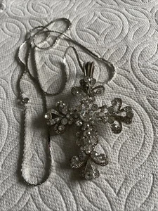 Silver Tone Clear Rhinestone Magnetic 3” Cross Pendant 22” Necklace Gar1-56 - Picture 1 of 7