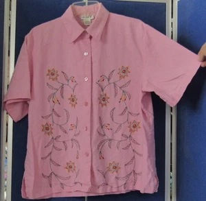 Fabulous TUNIC TOP Linen Blend by A. K. C. w. EMBROIDERY Pink Sz 1X WASHABLE - Picture 1 of 6