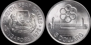 Singapur 1973 $5 - 7th SEAP GAMES - KM# 10 - BU - Imagen 1 de 3