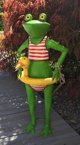 Frosch Schwimmer Handarbeit Metall Skulptur Gartendeko Gartenfigur Teich Pool rd - Bild 1 von 12