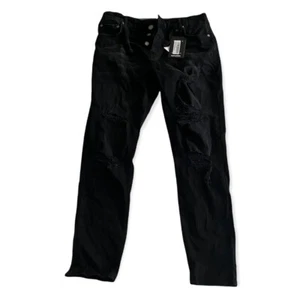 NEW - BOOHOO MAN Men's Black STRETCH SKINNY RIPPED DISTRESSED Jeans- 38 R - Picture 1 of 8