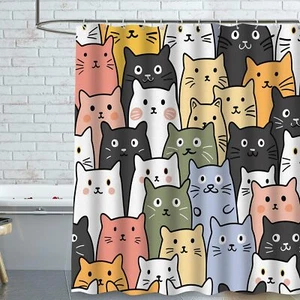 Cat Shower Curtain for Bathroom Cute Cat Shower Curtain with 12 Hooks Kitten ... - Picture 1 of 6