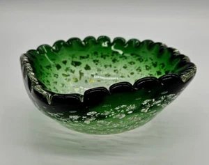 Murano AVEM Emerald Green Ombre Bullicante Aventurine Ruffled Art Glass Ashtray - Picture 1 of 15