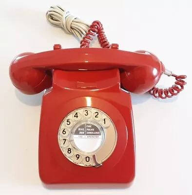 Vintage Retro GPO 746F Rotary Dial Telephone Red 1970 Refurbished Working V.G.C. • 73.23€