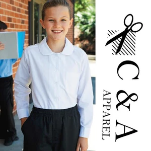 Girls Peter Pan Collar Long Sleeve School Shirt with two button Adjustable Cuff - Picture 1 of 3