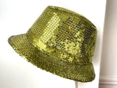 Chapeau Paillette sequin Vert Olive Taille 58cm Etat comme Neuf ! - Immagine 1 di 4