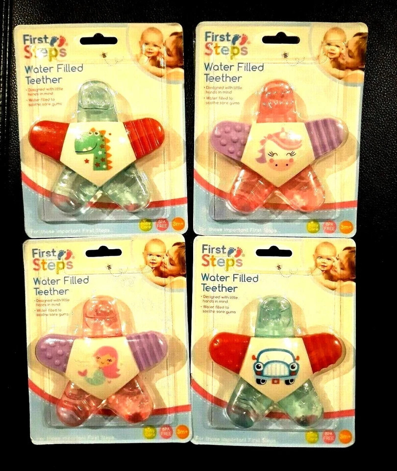 FIRST STEPS NEW Baby Boy Girl Water Filled Toy Rattle Teether Soother Gum Teething 3+ Months