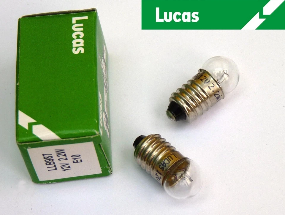 Lucas 12V 2.2W Pair E10 Screw Base Clear Bulbs for Smiths Gauges, LLB987, GLB987 - Image 1 of 1