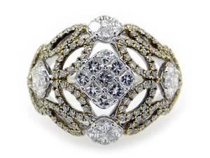 Simon G 18k Gold 1.48ct Round Princess Diamond 16mm Dome Flower Band Ring Sz 6.5 - Picture 1 of 10