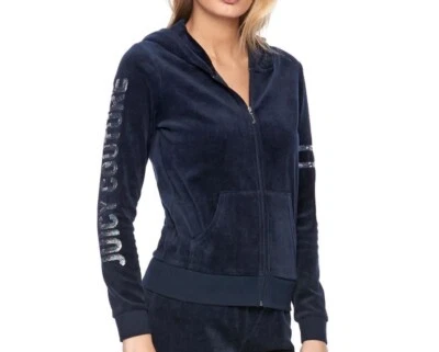 NWT Juicy Couture Velour Track Jacket Women's Size S Full Zip Hoodie Regal Navy - Image 1 of 4