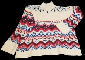 NWT LOFT Whisper White Fair Isle Wide Sleeve Mock Neck Sweater - SIZE LARGE - Picture 1 of 9